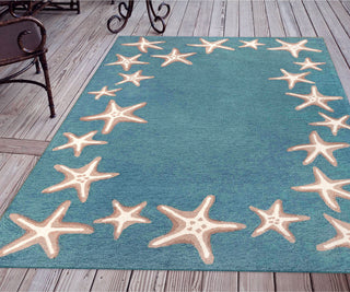 Trans Ocean Capri 1710/04 Starfish Border Blue Area Rug by Liora Manne