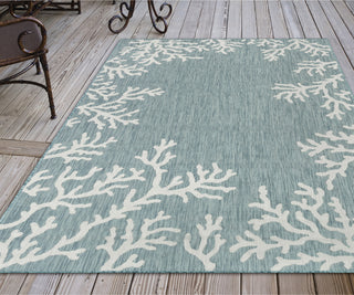 Trans Ocean Carmel 8448/04 Coral Border Blue Area Rug by Liora Manne