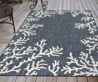 Trans Ocean Carmel 8448/33 Coral Border Blue Area Rug by Liora Manne