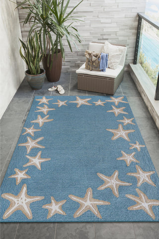 Trans Ocean Capri 1710/04 Starfish Border Blue Area Rug by Liora Manne