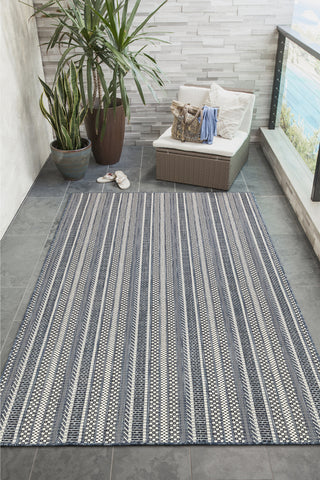 Trans Ocean Carmel 8473/33 Rope Stripe Navy Area Rug by Liora Manne Room Scene Image Feature