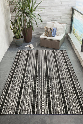 Trans Ocean Carmel 8473/48 Rope Stripe Black Area Rug by Liora Manne Room Scene Image Feature