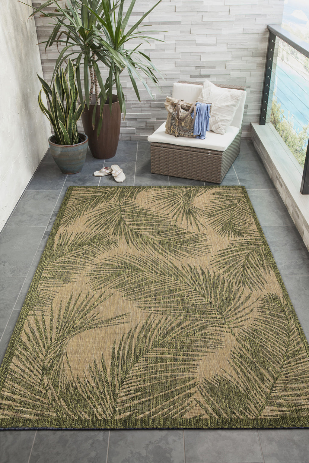 Trans Ocean Carmel 8474/06 Fronds Green Area Rug by Liora Manne Room Scene Image Feature