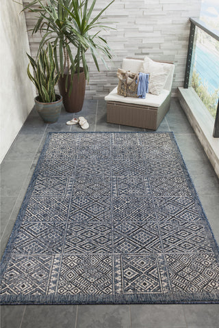 Trans Ocean Carmel 8475/33 Patchwork Kilim Blue Area Rug by Liora Manne Room Scene Image Feature