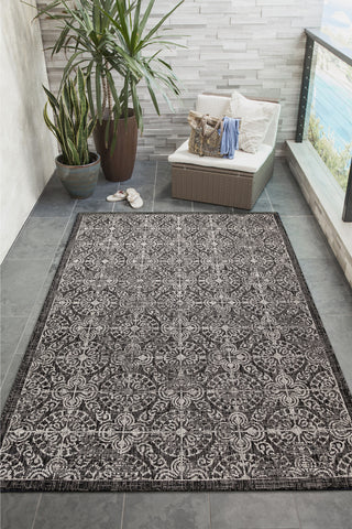 Trans Ocean Carmel 8476/48 Antique Tile Black Area Rug by Liora Manne Room Scene Image Feature