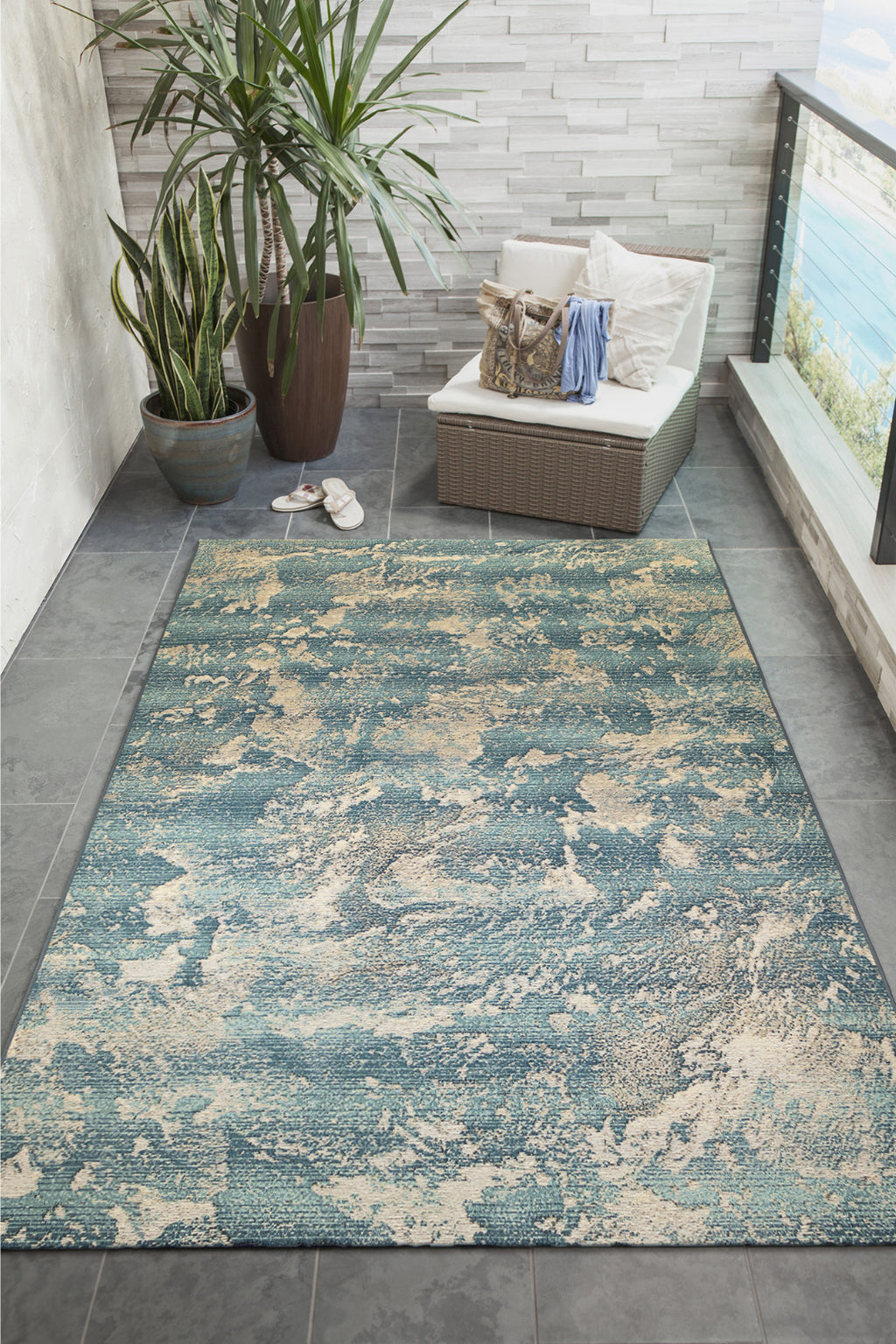 Trans Ocean Marina 8100/03 Stormy Blue Area Rug by Liora Manne Room Scene Image Feature