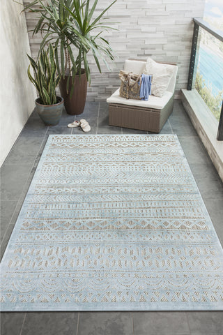 Trans Ocean Rialto 7036/04 Tribal Stripe Blue Area Rug by Liora Manne Room Scene Image Feature