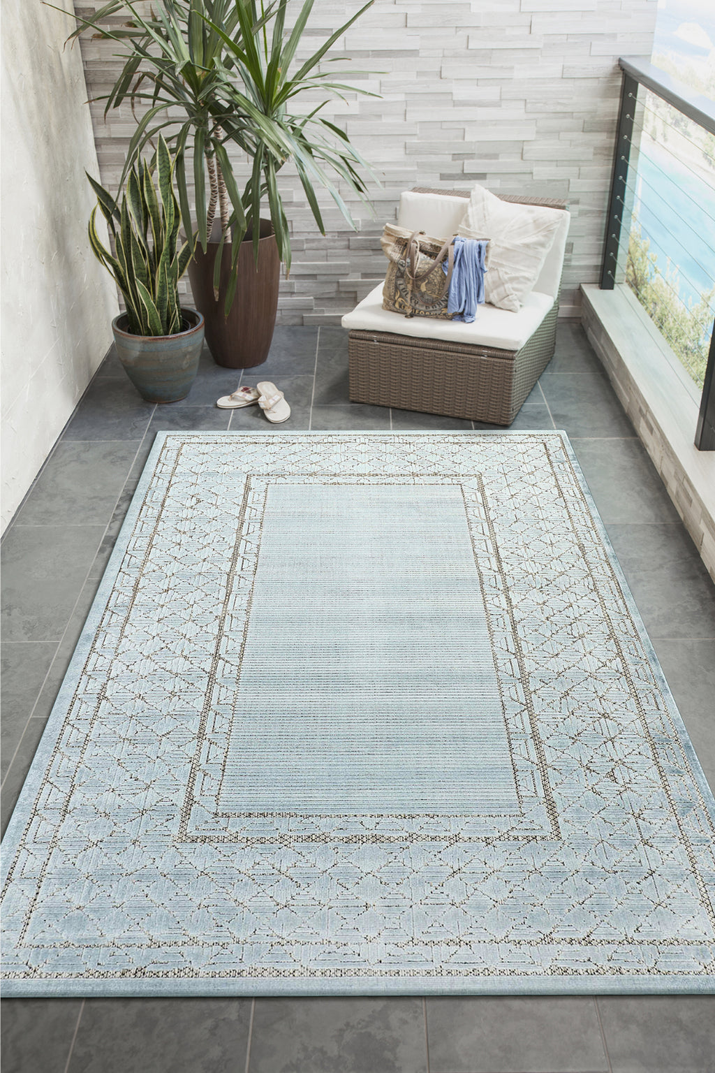Trans Ocean Rialto 7040/04 Border Blue Area Rug by Liora Manne Room Scene Image Feature