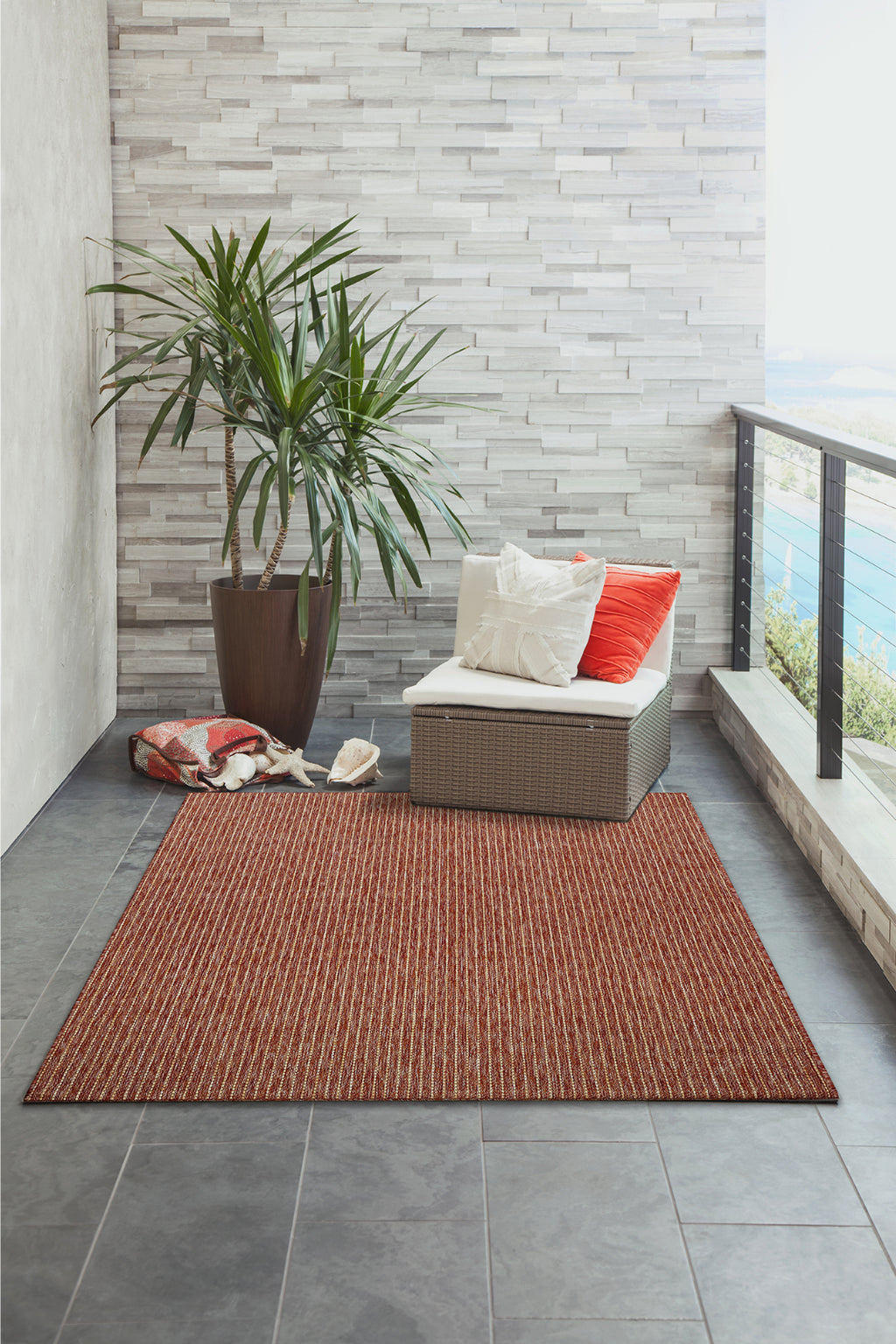 Trans Ocean Carmel 8422/24 Texture Stripe Red Area Rug by Liora Manne Room Scene Image Feature