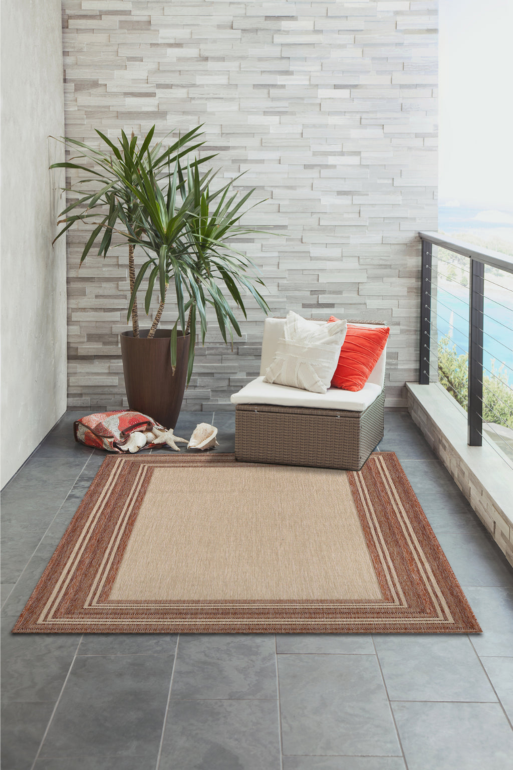 Trans Ocean Carmel 8425/24 Multi Border Red Area Rug by Liora Manne Room Scene Image Feature