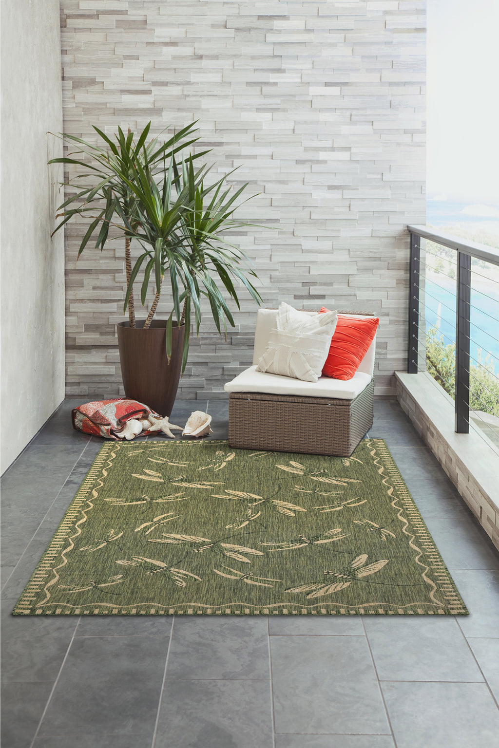 Trans Ocean Carmel 8440/06 Dragonfly Green Area Rug by Liora Manne Room Scene Image Feature