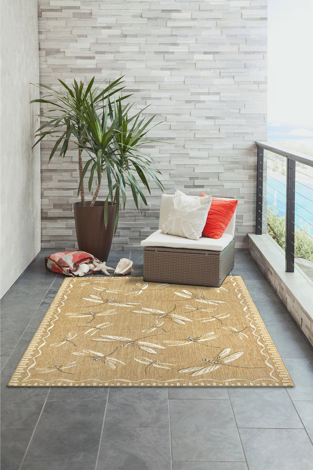 Trans Ocean Carmel 8440/22 Dragonfly Beige Area Rug by Liora Manne Room Scene Image Feature