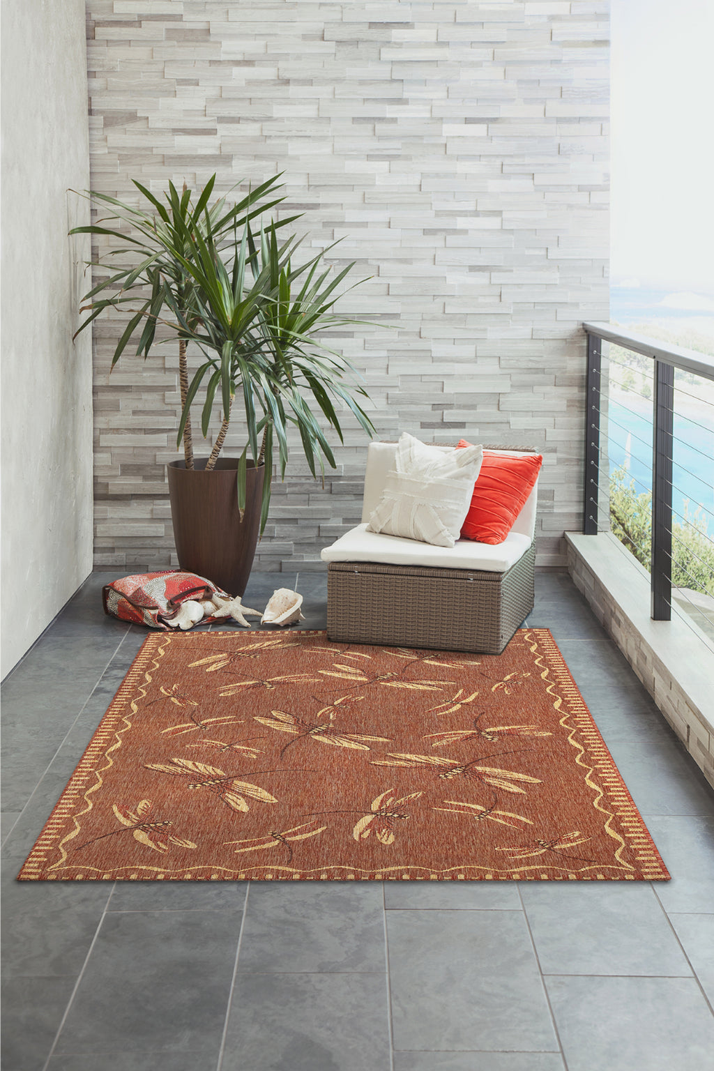 Trans Ocean Carmel 8440/24 Dragonfly Red Area Rug by Liora Manne Room Scene Image Feature