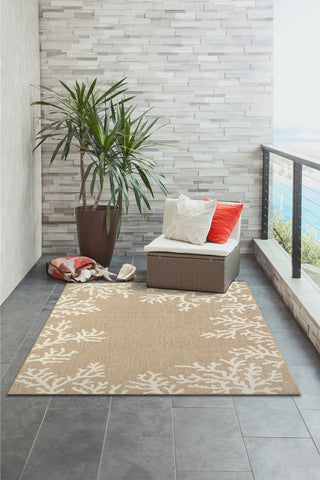 Trans Ocean Carmel 8448/12 Coral Border Beige Area Rug by Liora Manne Room Scene Image Feature