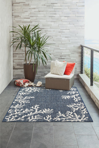 Trans Ocean Carmel 8448/33 Coral Border Blue Area Rug by Liora Manne Room Scene Image Feature