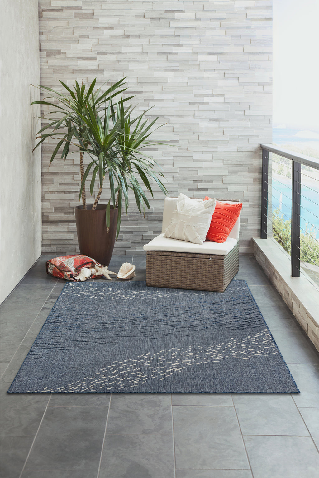 Trans Ocean Carmel 8449/33 School Of Fish Navy Area Rug by Liora Manne Room Scene Image Feature