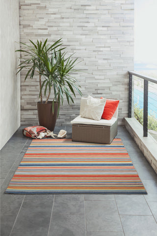 Trans Ocean Sonoma 6258/14 Malibu Stripe Orange Area Rug by Liora Manne Room Scene Image Feature