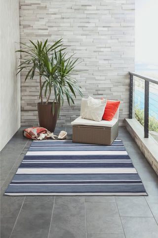 Trans Ocean Sorrento 6317/33 Boat Stripe Navy Area Rug by Liora Manne Room Scene Image Feature