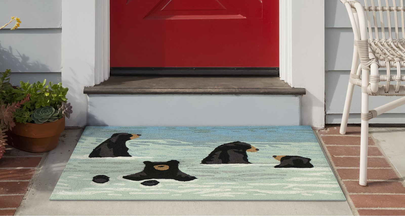 Trans Ocean Frontporch 4340/03 Bathing Bears Blue Area Rug by Liora Manne