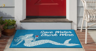 Trans Ocean Frontporch 4352/04 Save Water Drink Wine Blue Area Rug by Liora Manne