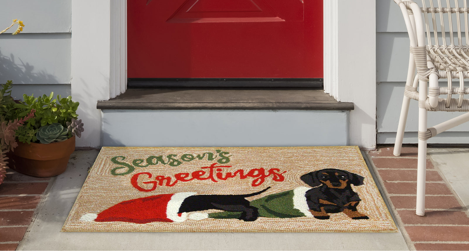 Trans Ocean Frontporch 4517/12 Dachsund Greetings Natural Area Rug by Liora Manne