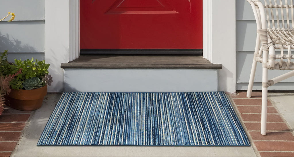 Trans Ocean Marina 8052/03 Stripes Blue Area Rug by Liora Manne Room Scene Image Feature
