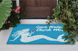 Trans Ocean Frontporch 4352/04 Save Water Drink Wine Blue Area Rug by Liora Manne