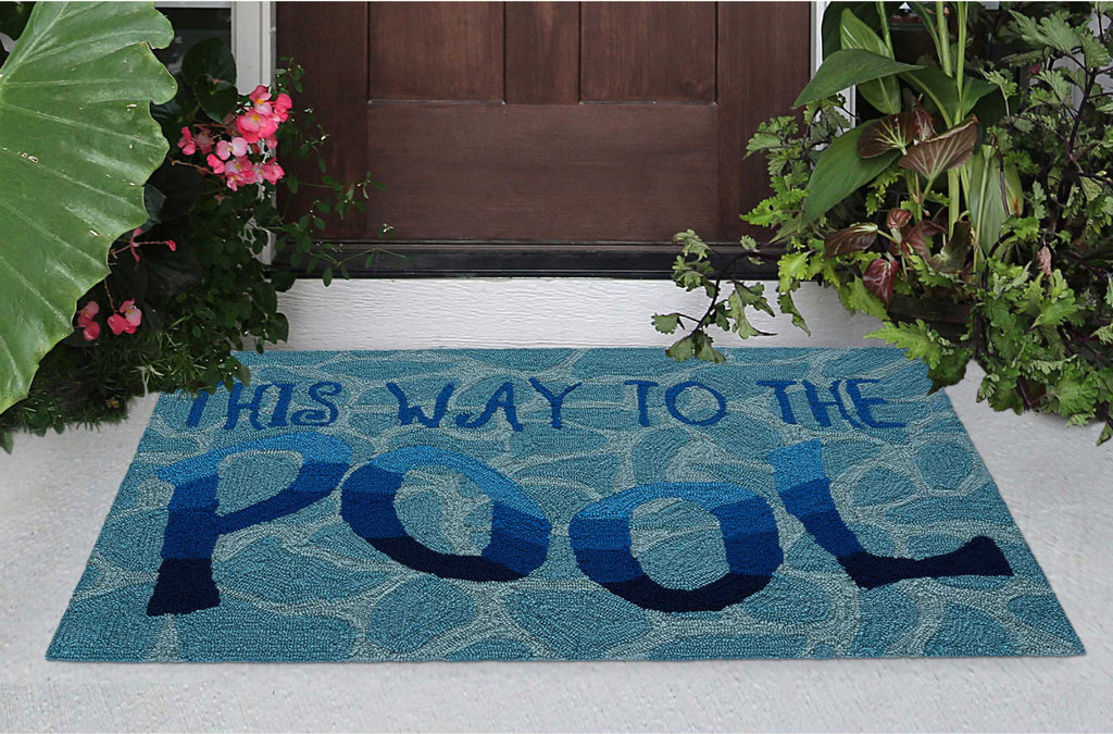 Trans Ocean Frontporch 4448/03 This Way To The Pool Blue Area Rug by Liora Manne Room Scene Image Feature