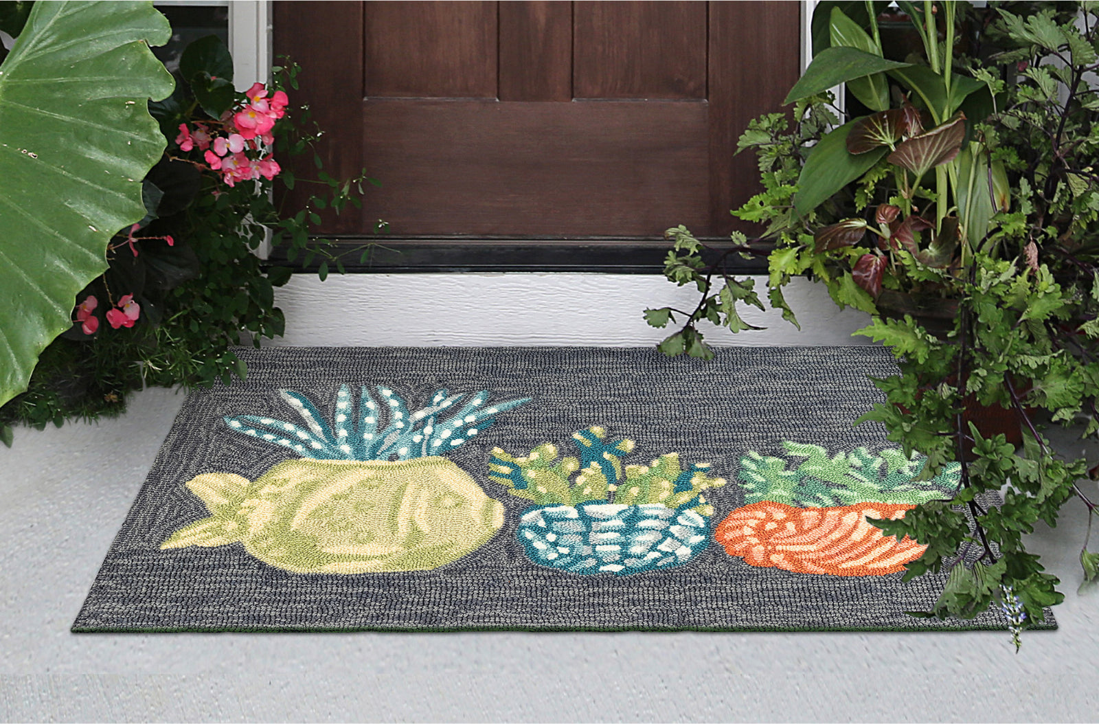 Trans Ocean Frontporch 4568/33 Happy Plant Navy Area Rug by Liora Manne
