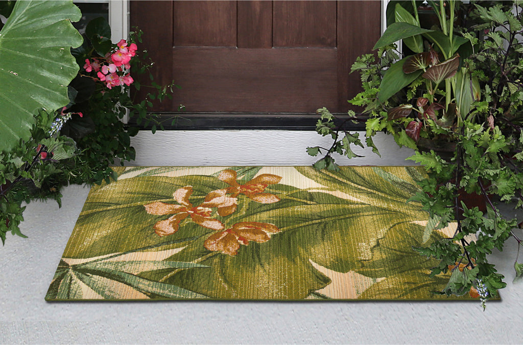 Trans Ocean Marina 8064/12 Tropical Leaf Ivory Area Rug by Liora Manne Room Scene Image Feature