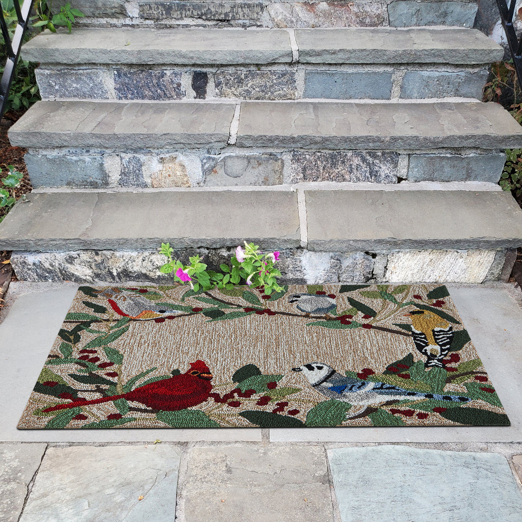 Trans Ocean Frontporch 4500/12 Bird Border Natural Area Rug by Liora Manne Room Scene Image Feature