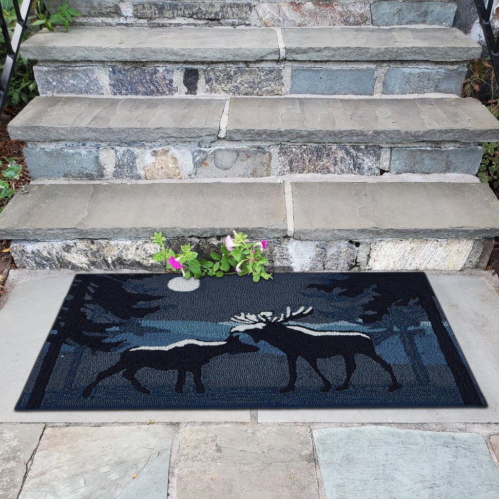 Trans Ocean Frontporch 4510/47 Moonlit Moose Navy Area Rug by Liora Manne Room Scene Image Feature