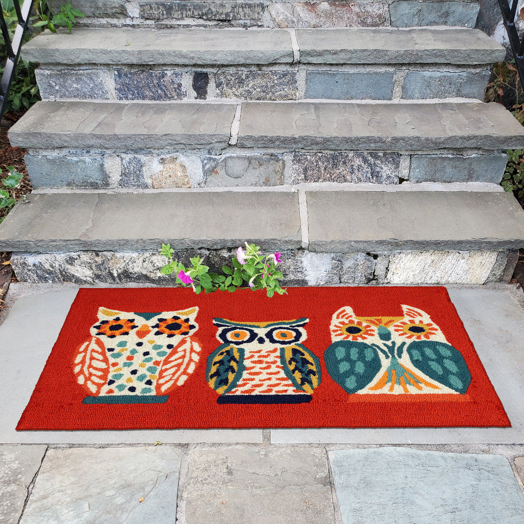 Trans Ocean Frontporch 4577/24 What A Hoot Red Area Rug by Liora Manne Room Scene Image Feature