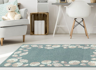 Trans Ocean Capri 1723/04 Seashell Border Blue Area Rug by Liora Manne Room Scene Image Feature