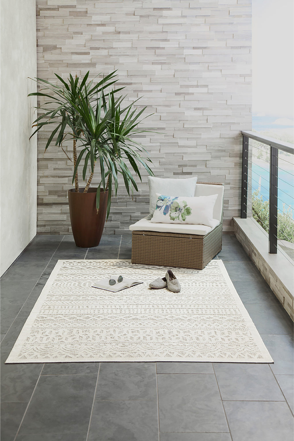 Trans Ocean Rialto 7036/12 Tribal Stripe Ivory Area Rug by Liora Manne Room Scene Image Feature