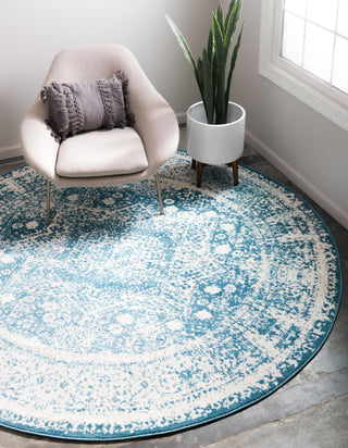 Unique Loom Rosso T-16707 Blue Area Rug Round Lifestyle Image