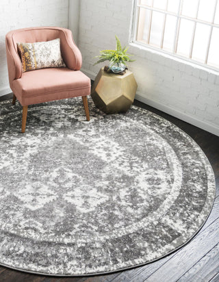 Unique Loom Rosso T-16708 Gray Area Rug Round Lifestyle Image