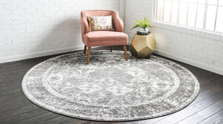 Unique Loom Rosso T-16708 Gray Area Rug Round Lifestyle Image