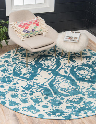 Unique Loom Rosso T-16732 Blue Area Rug Round Lifestyle Image