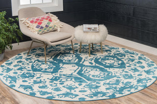 Unique Loom Rosso T-16732 Blue Area Rug Round Lifestyle Image