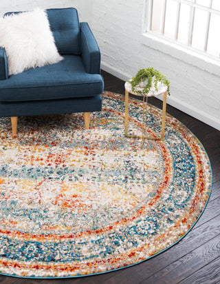 Unique Loom Rosso T-16738 Blue Area Rug Round Lifestyle Image