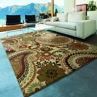 Orian Rugs Royal Shag Paisley Bouquet Beige Area Rug Room Scene Feature