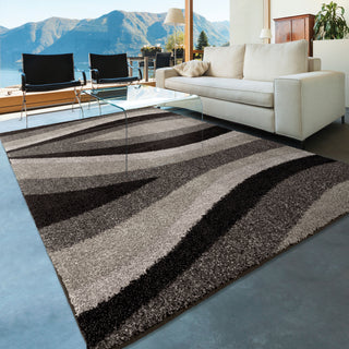 Orian Rugs Royal Shag Trailed Swirls Black Area Rug Room Scene Feature