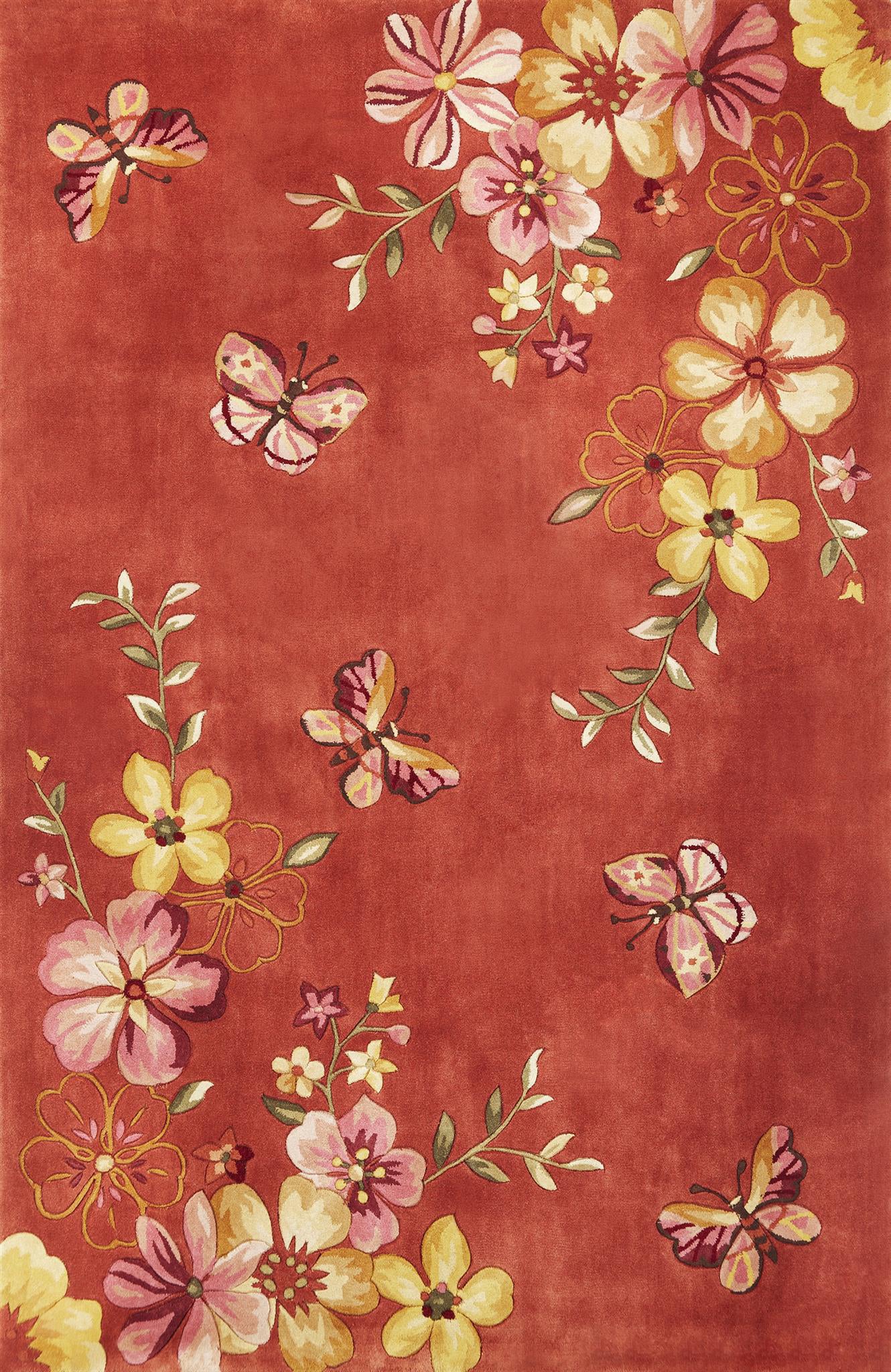KAS Ruby 8882 Coral Butterflies Area Rug main image