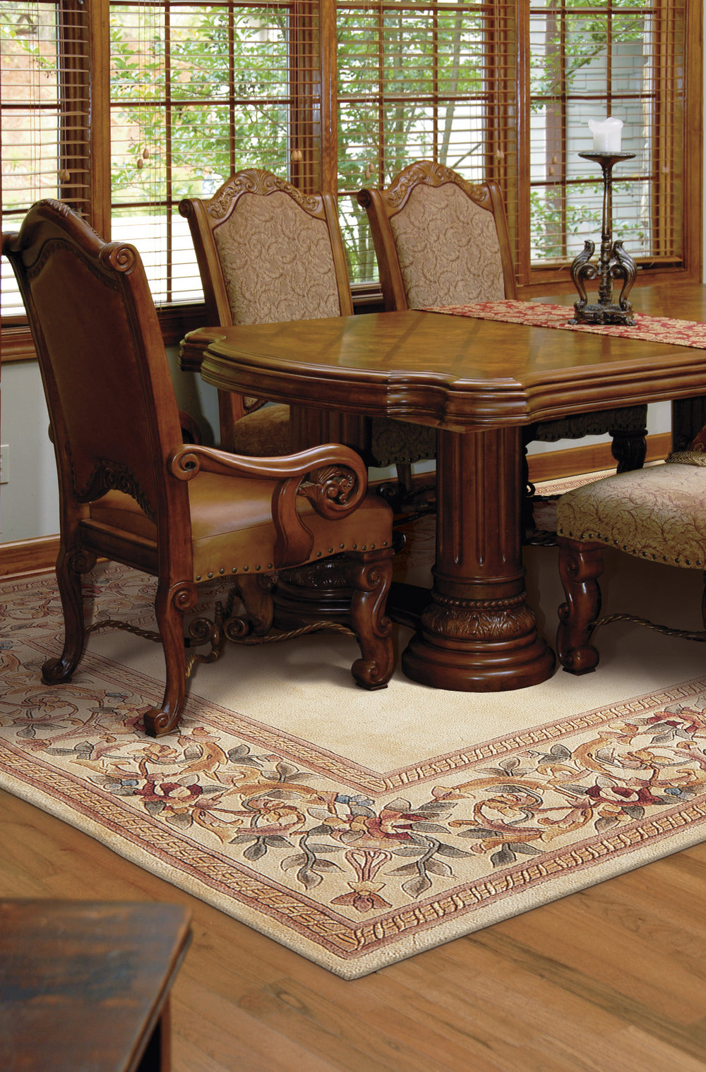 KAS Ruby 8928 Ivory/Ivory Floral Border Area Rug Main Image Feature
