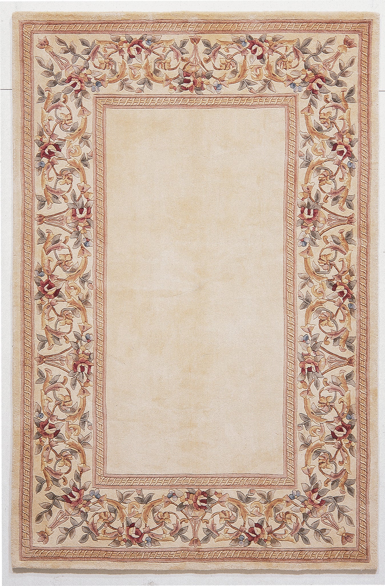 KAS Ruby 8928 Ivory/Ivory Floral Border Hand Tufted Area Rug