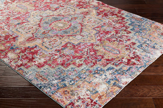 Surya Rumi RUM-2307 Dark Red Bright Pink Blue Aqua Butter Orange Purple Green Tan Medium Gray Black Pear Area Rug Corner Image