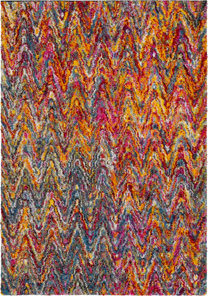 Surya Rainbow Shag RWS-6201 Bright Pink Medium Gray Lilac Red Yellow Orange Aqua Dark Blue Grass Green Lime Black Area Rug main image