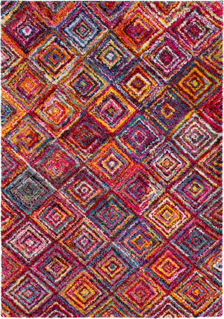 Surya Rainbow Shag RWS-6202 Bright Pink Medium Gray Lilac Red Yellow Orange Aqua Dark Blue Grass Green Lime Black Area Rug main image