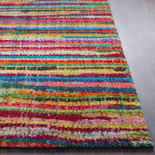 Surya Rainbow Shag RWS-6204 Bright Pink Medium Gray Lilac Red Yellow Orange Aqua Dark Blue Grass Green Lime Black Area Rug Detail Image